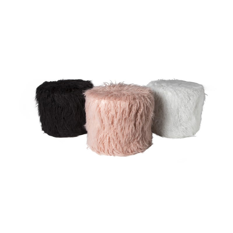 Poef fluffy - zwart - 38x42x42 cm