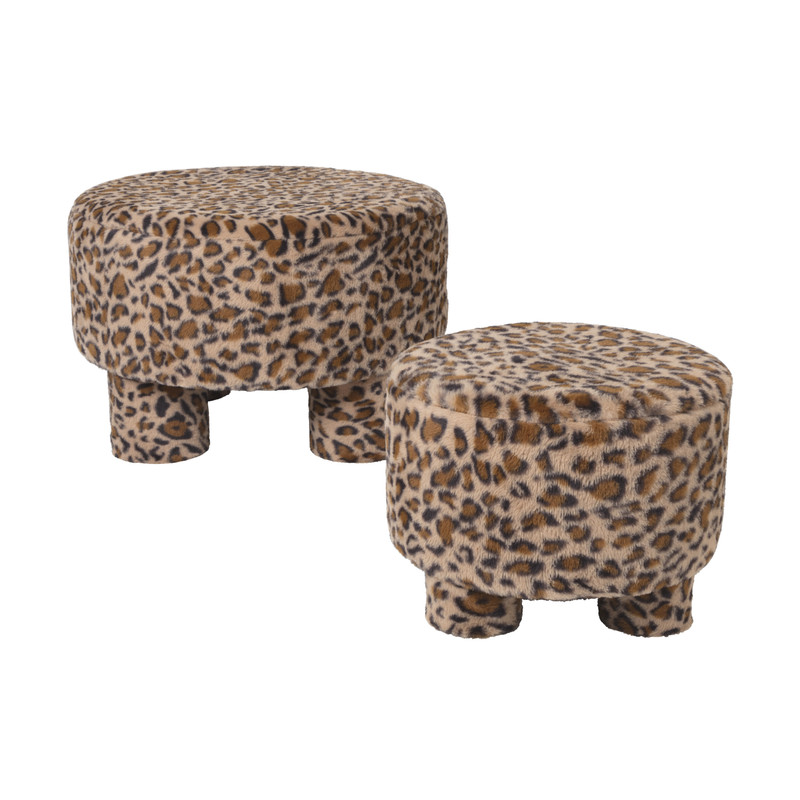 Poef luipaard - bruin/beige - ø40x29 cm