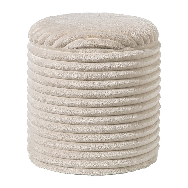 Opbergpoef ribstof - beige - ø35x38 cm
