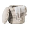 Opbergpoef ribstof - beige - ø35x38 cm