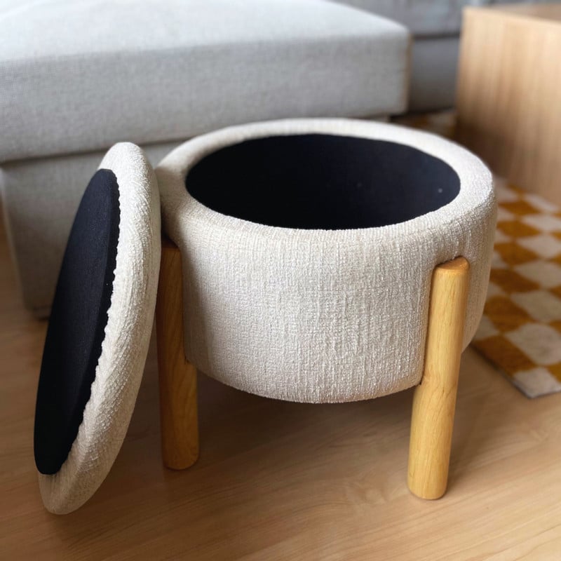 Opbergpoef Mandy - beige - ø45x38 cm