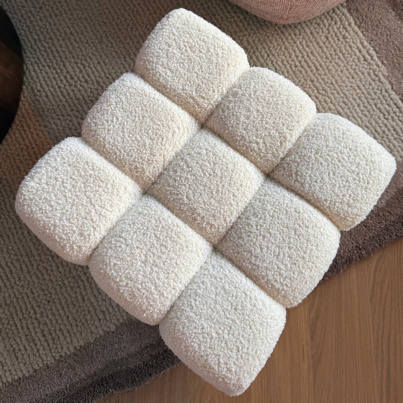 Poef chunk teddy - beige - 36x36x36 cm