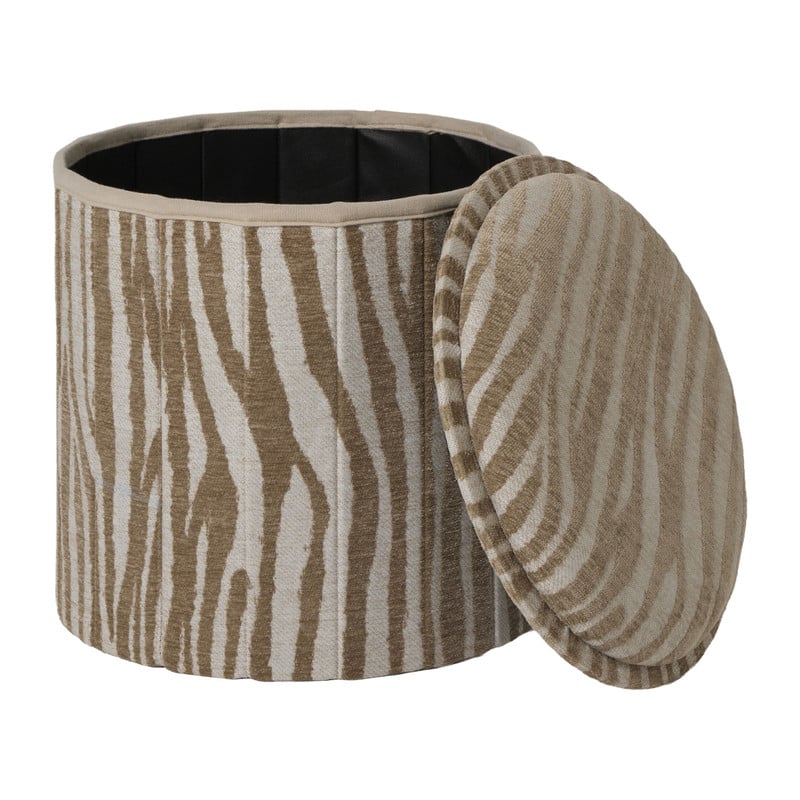 Opvouwbare poef jacquard zebraprint - taupe - ø38x38 cm