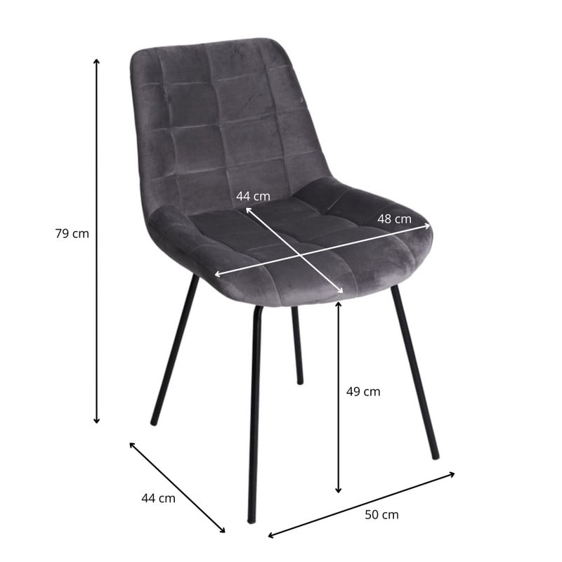 Eetkamerstoel velvet - grijs - 79x50x44 cm