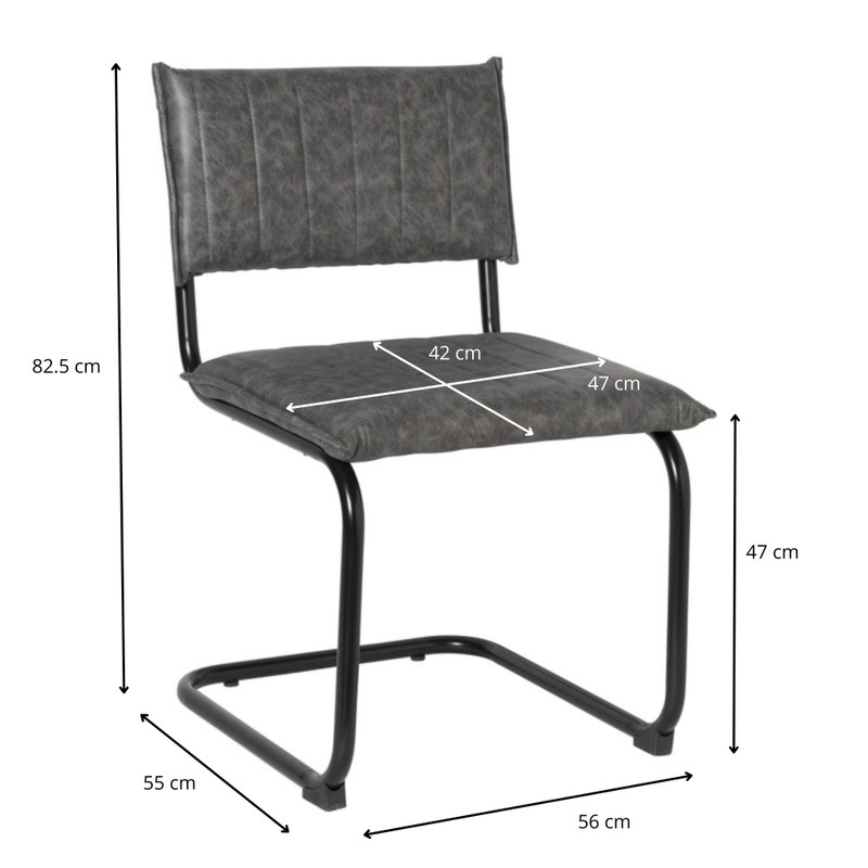 Eetkamerstoel Yara PU - antraciet - 82.5x56x55 cm