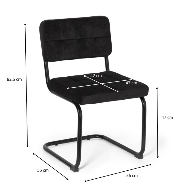 Eetkamerstoel Yara velvet - zwart - 82.5x56x55 cm