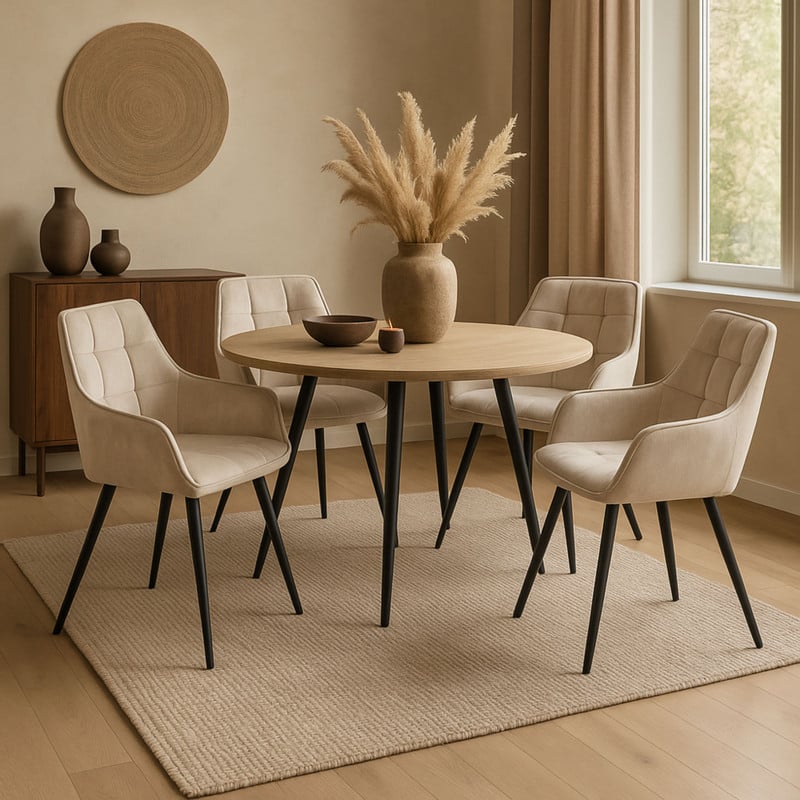 Eetkamerstoel velvet met armleuning - beige - 87x56.5x43 cm