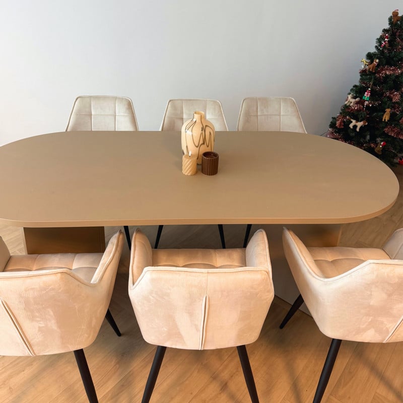 Eetkamerstoel velvet met armleuning - beige - 87x56.5x43 cm