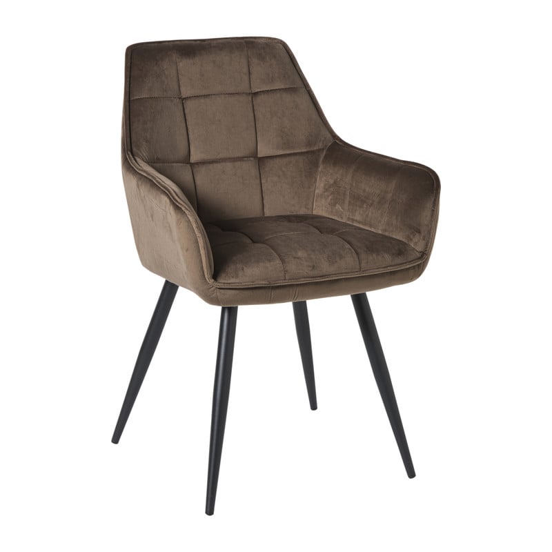 Eetkamerstoel velvet met armleuning - bruin - 87x56.5x43 cm