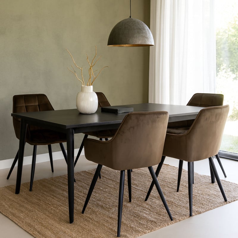 Eetkamerstoel velvet met armleuning - bruin - 87x56.5x43 cm