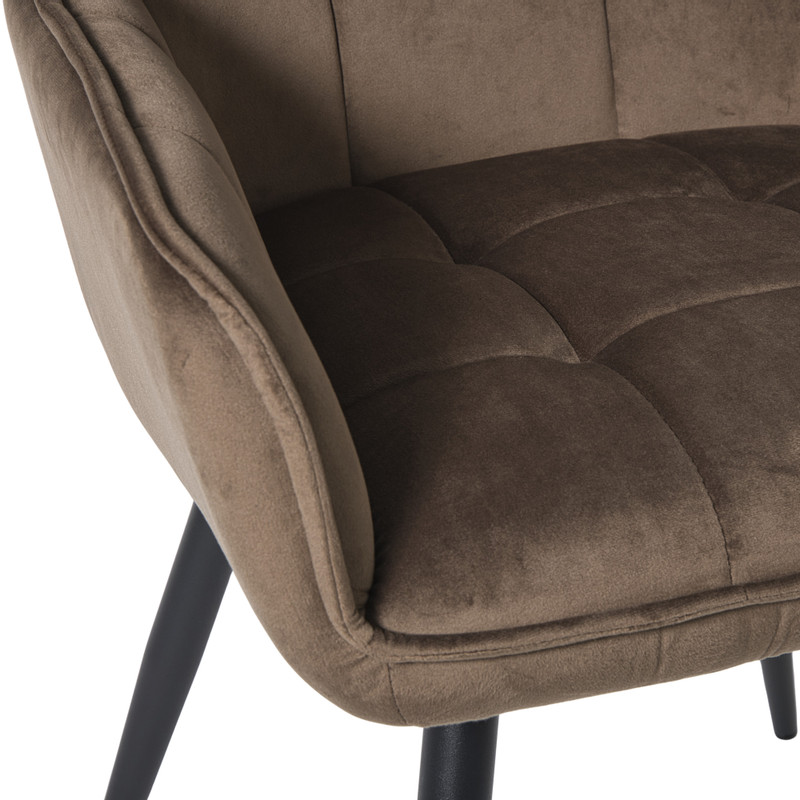 Eetkamerstoel velvet met armleuning - bruin - 87x56.5x43 cm