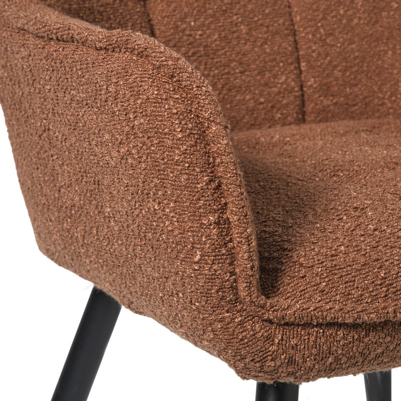 Eetkamerstoel bouclé met armleuning - bruin - 87x56.5x43 cm