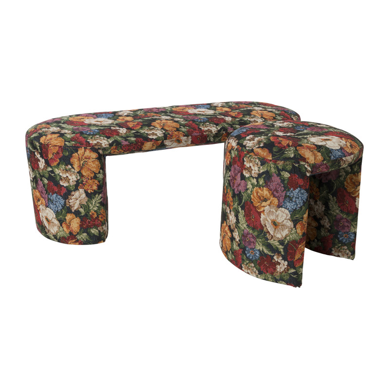 Bankje bouquet - rood/paars/zwart - 44x120x45 cm