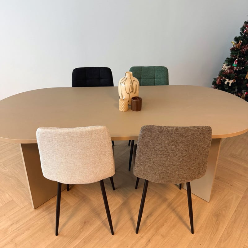 Eetkamerstoel chenille - beige - 90x53.5x44.5 cm