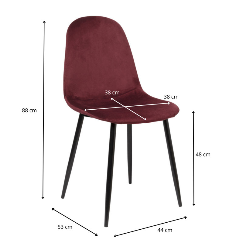 Eetkamerstoel Ivy velvet - rood - 88x44x53 cm 