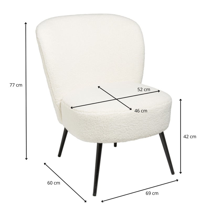Fauteuil teddy - wit - 77x69x60 cm 