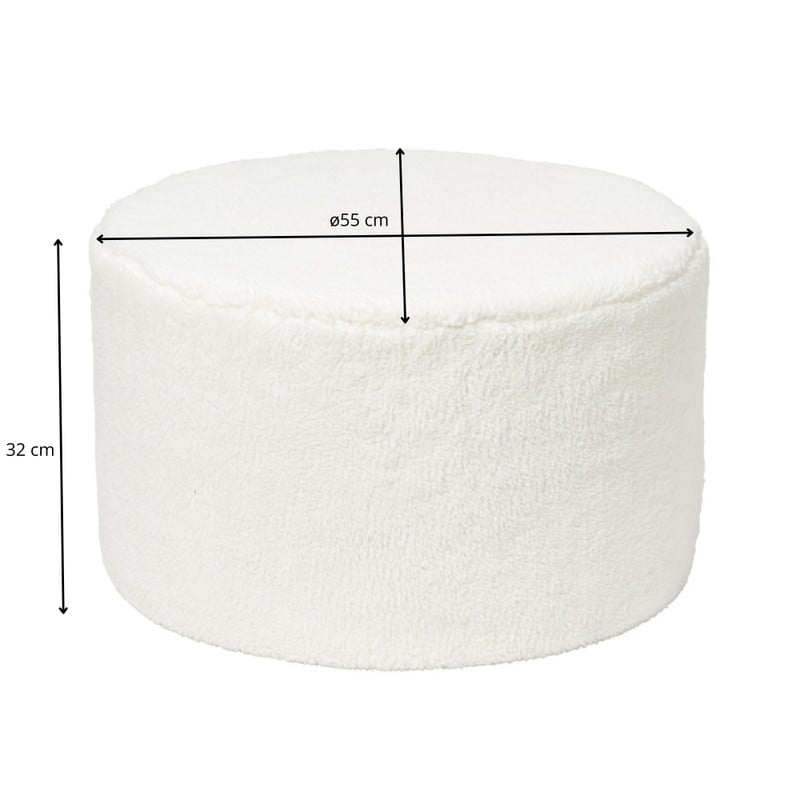 Teddy poef rond - wit - ø55x32 cm