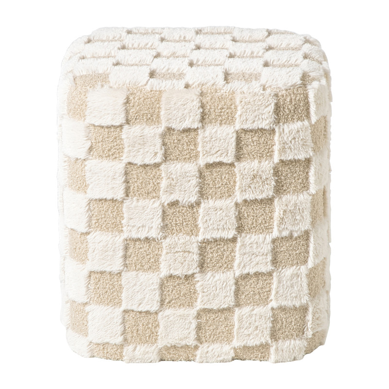 Poef checks - beige - 38x35x35 cm