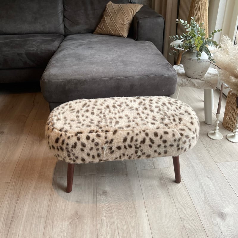 Bankje sneeuwluipaard - beige/zwart -  40x82x40 cm