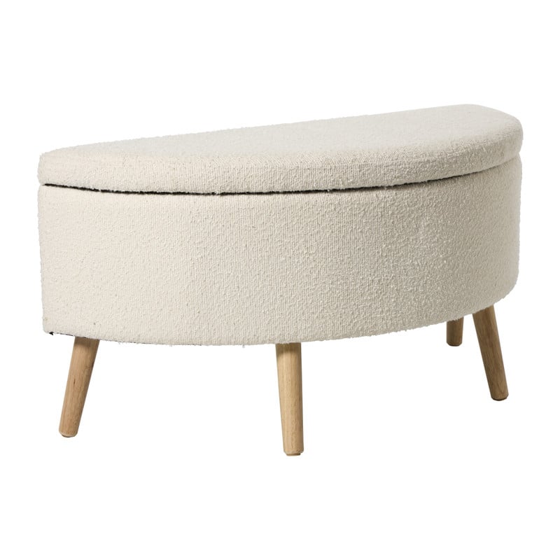 Opbergbank bouclé ovaal - beige - 47x100x42 cm