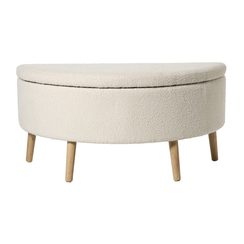 Opbergbank bouclé ovaal - beige - 47x100x42 cm