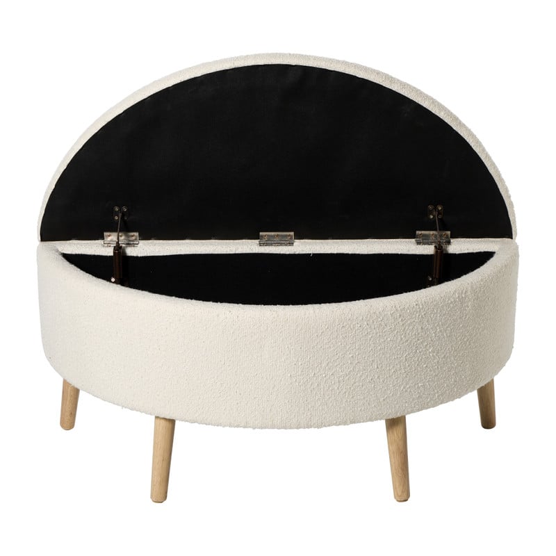 Opbergbank bouclé ovaal - beige - 47x100x42 cm
