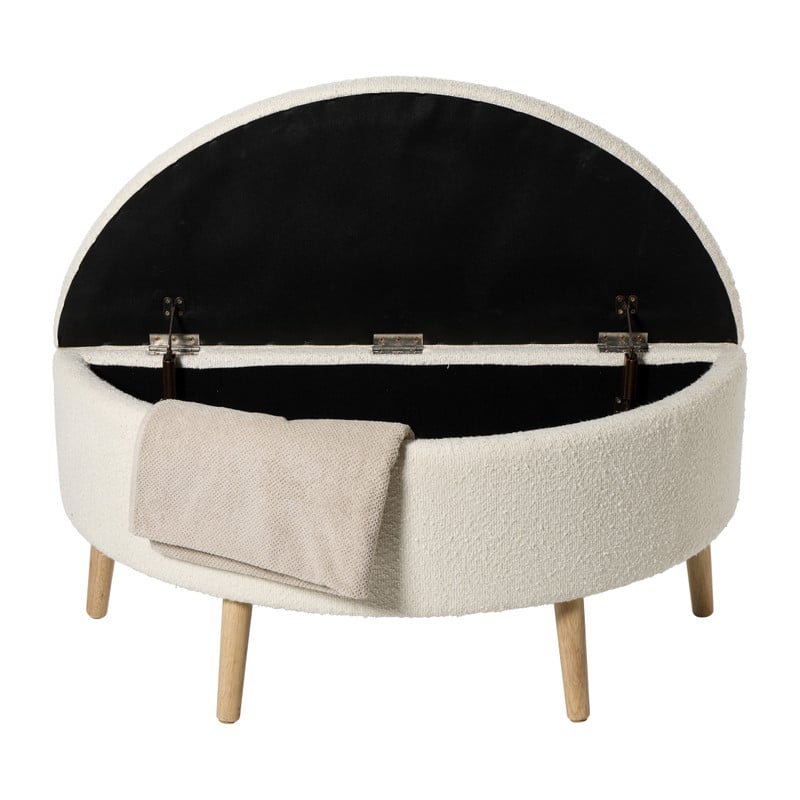 Opbergbank bouclé ovaal - beige - 47x100x42 cm