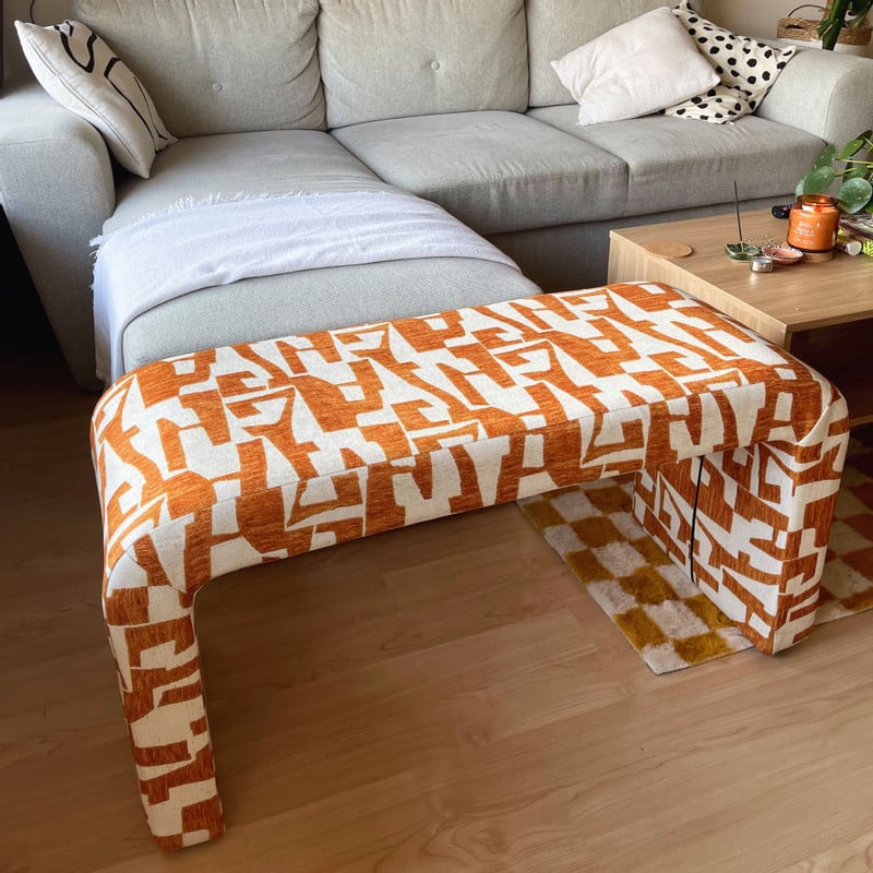 Bankje grafisch - geel/beige -  49x100x36 cm