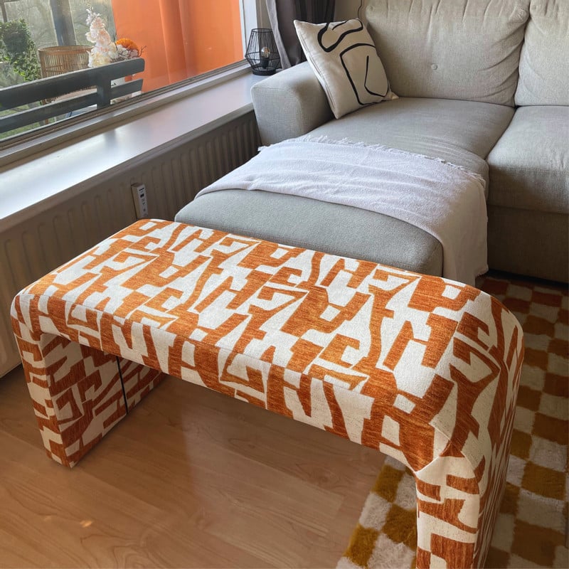Bankje grafisch - geel/beige -  49x100x36 cm