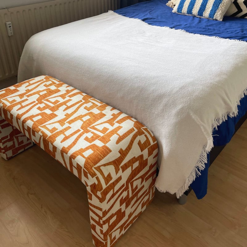 Bankje grafisch - geel/beige -  49x100x36 cm
