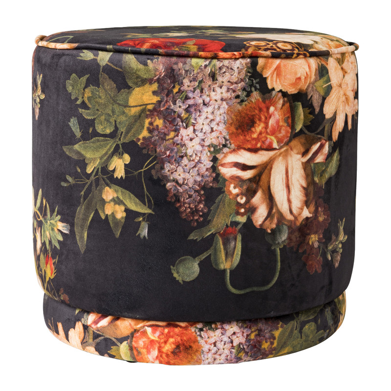 Poef met bloemen - ⌀40x37 cm