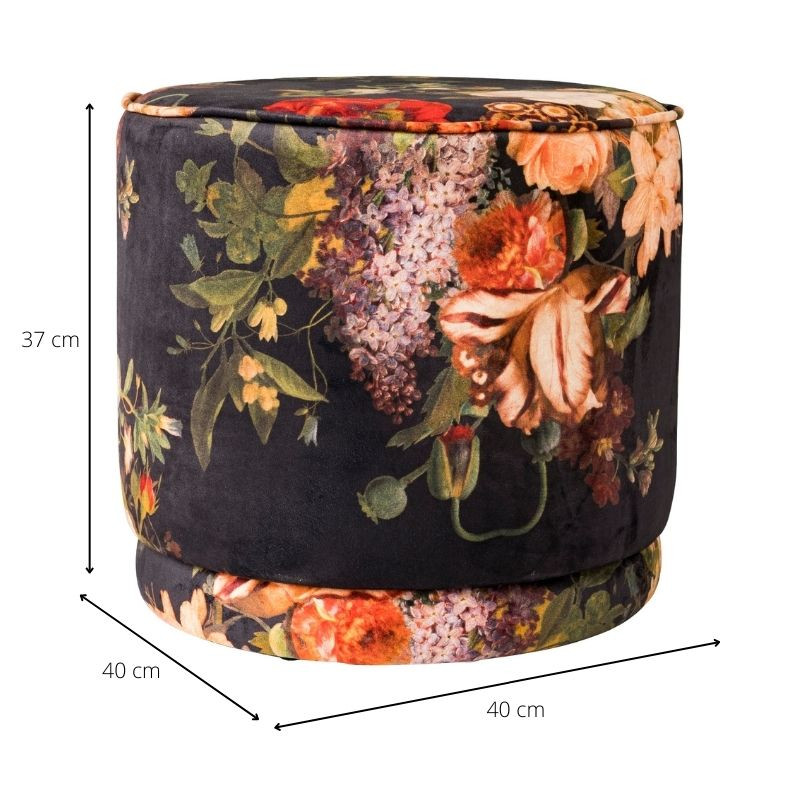 Poef met bloemen - ⌀40x37 cm