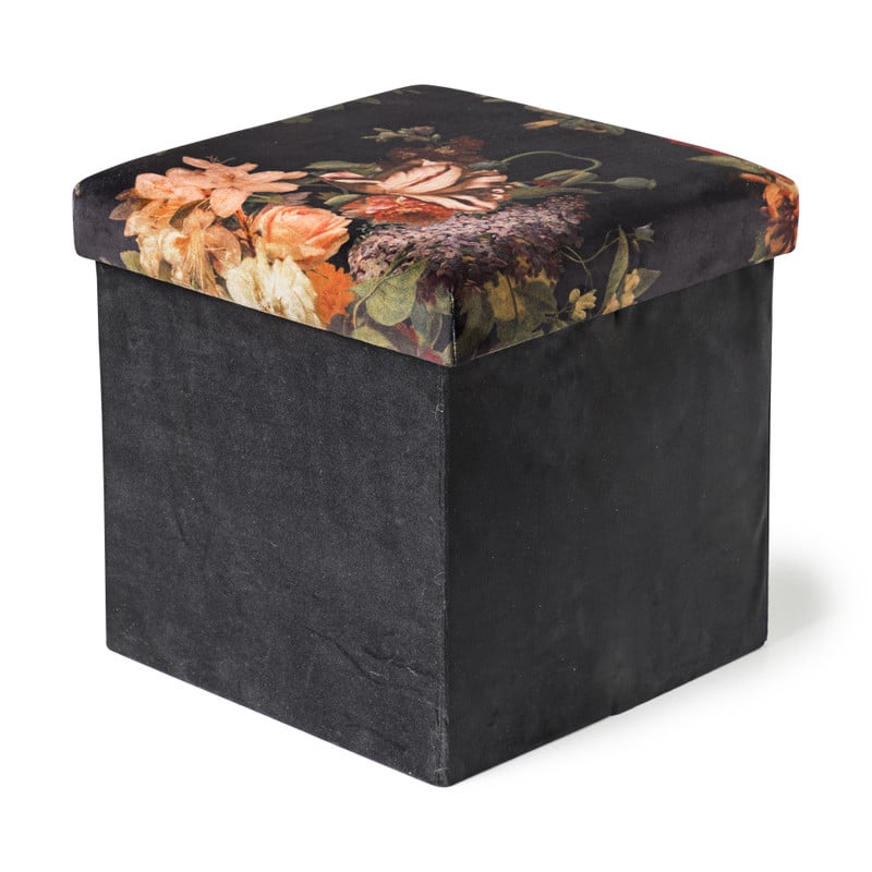 Opbergpoef met bloemen - 38x38x38 cm
