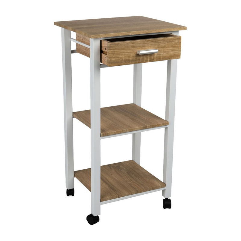 Serveerwagen - 3 plateaus en 1 lade - 42x37x81 cm 