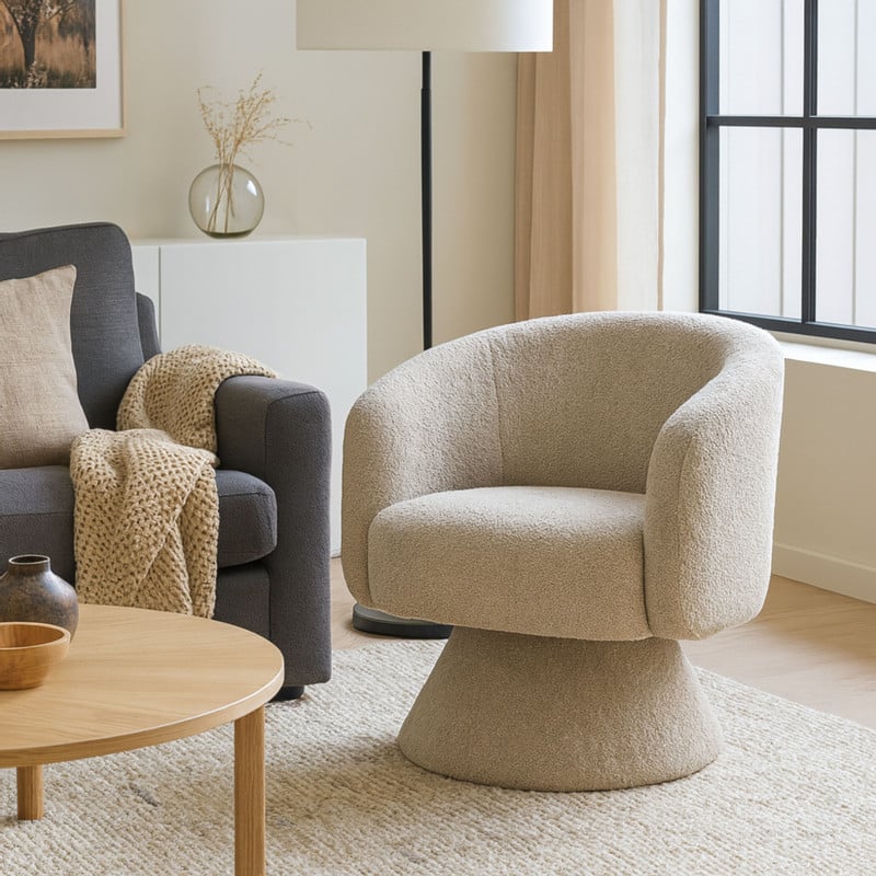 Draaifauteuil bouclé - taupe - 74x68x66 cm