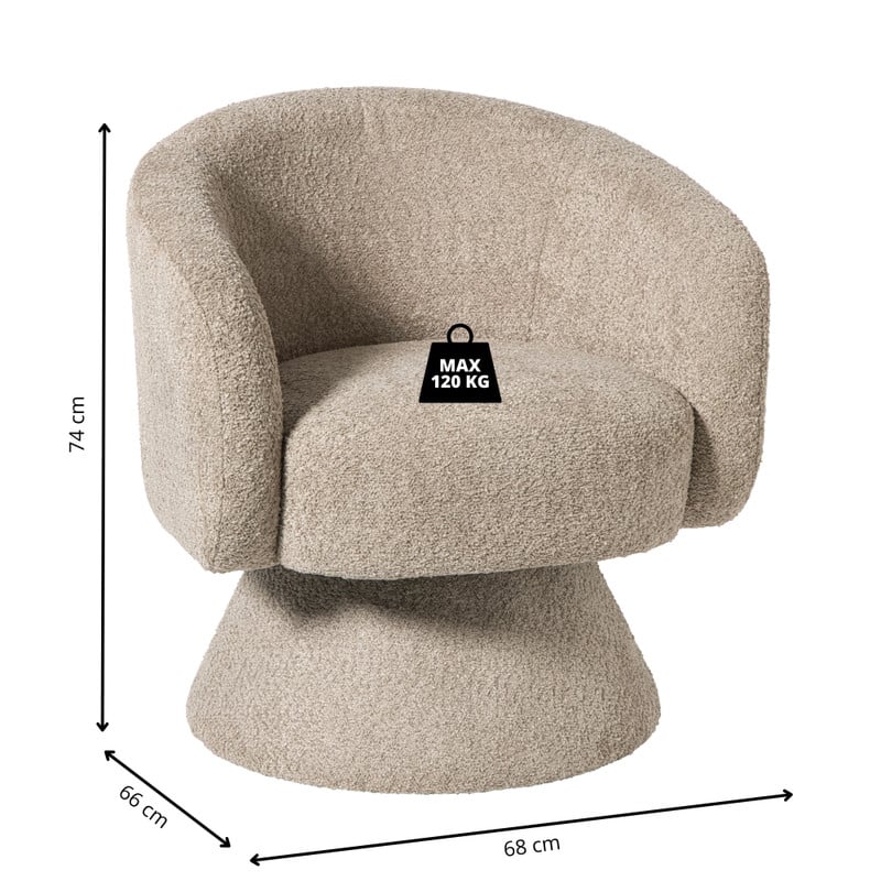 Draaifauteuil bouclé - taupe - 74x68x66 cm