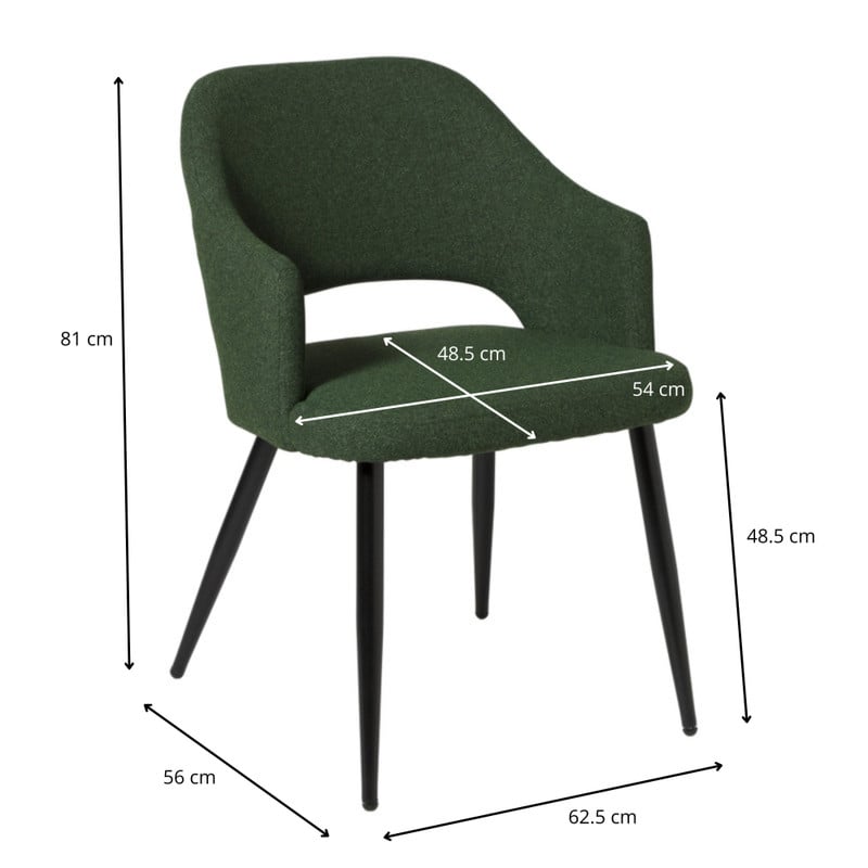 Eetkamerstoel Leonardo met armleuning  - groen - 81x62.5x56 cm