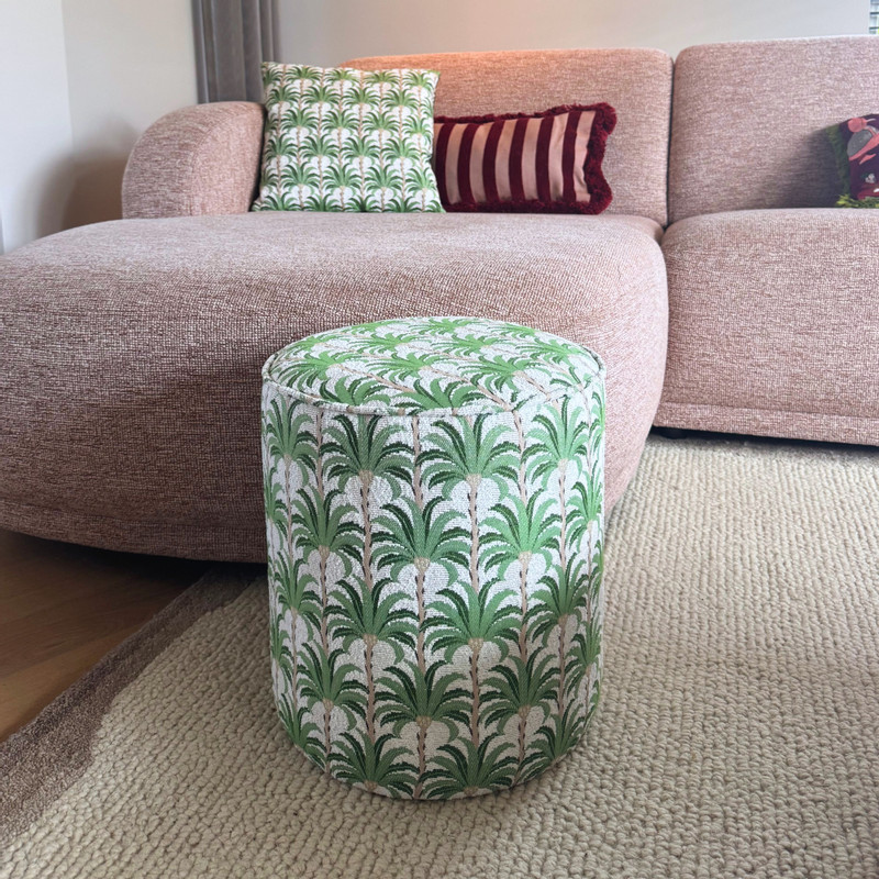 Poef palm - groen - ø35x39 cm