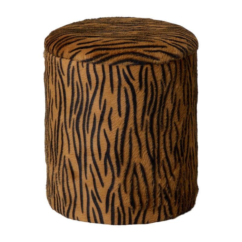 Opbergpoef tijger - bruin/zwart - ø35x40 cm