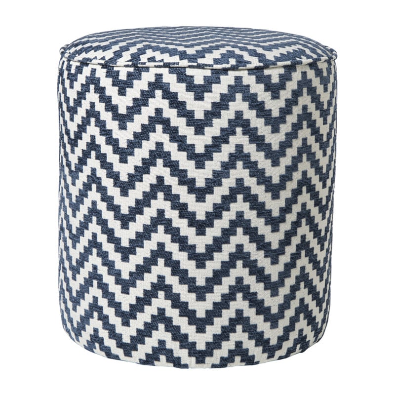 Poef zigzag - blauw/wit - ø35x38 cm