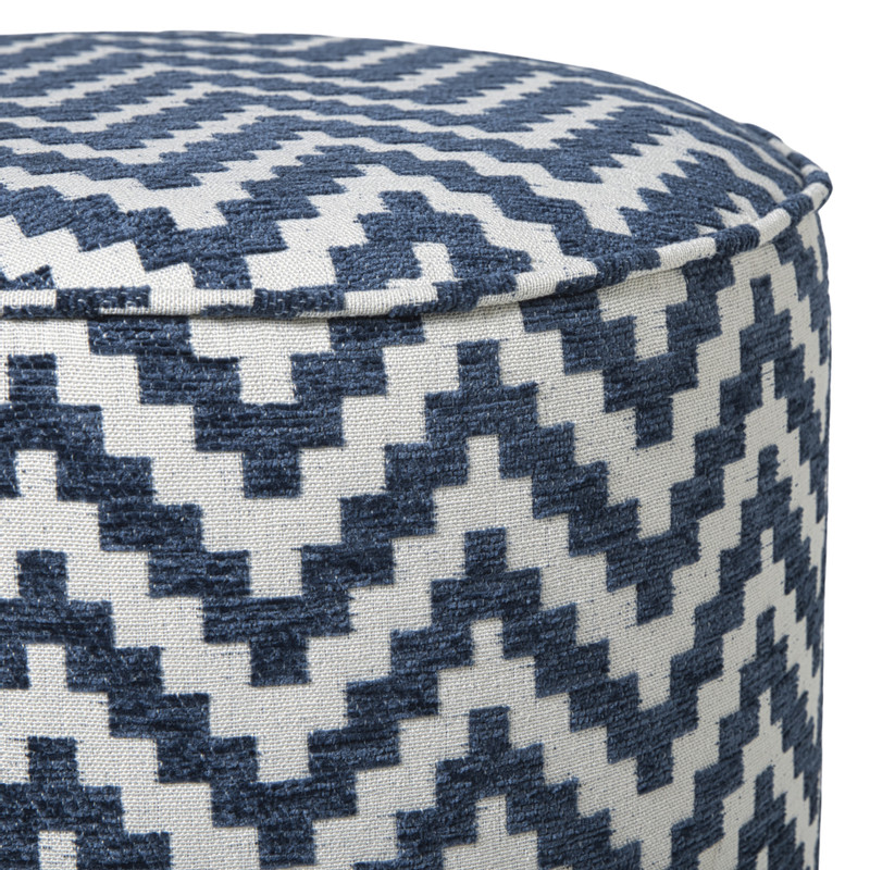 Poef zigzag - blauw/wit - ø35x38 cm