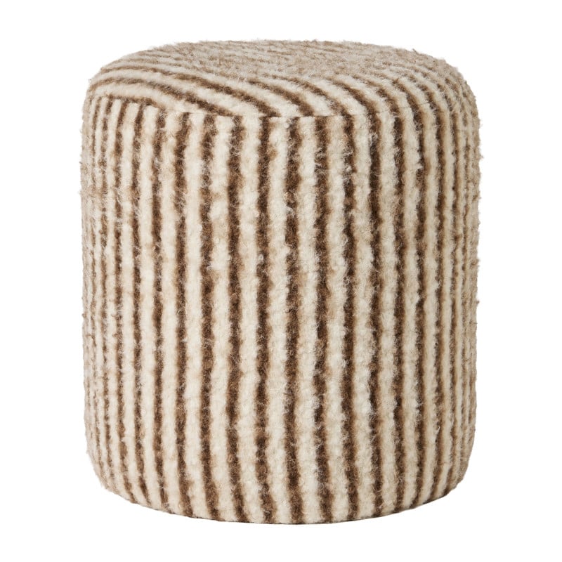Poef fluffy streep - bruin - ø35x39 cm