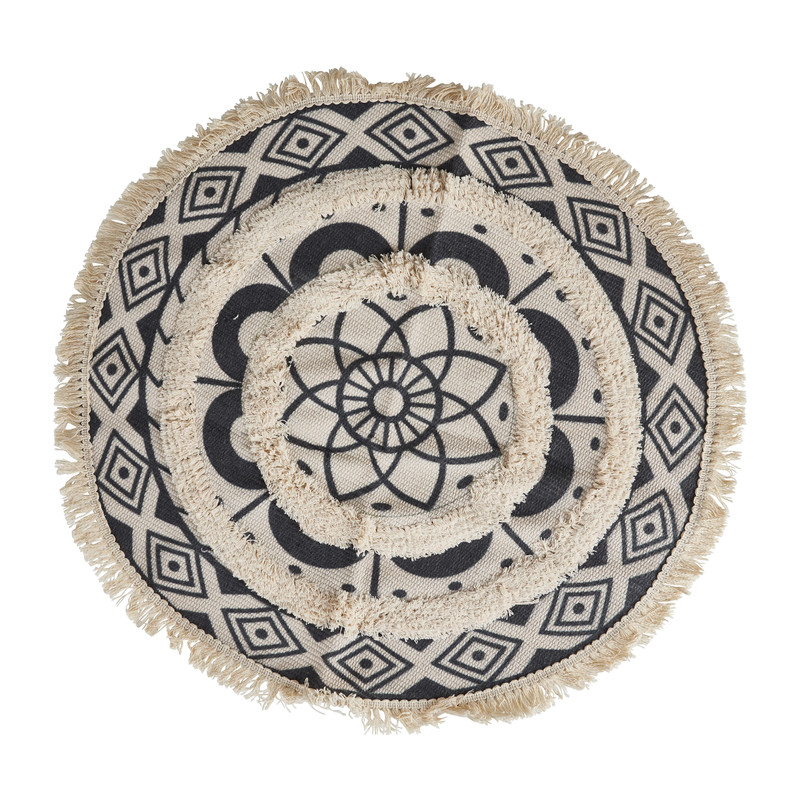 Vloerkleed rond - zwart/wit - 55x55 cm