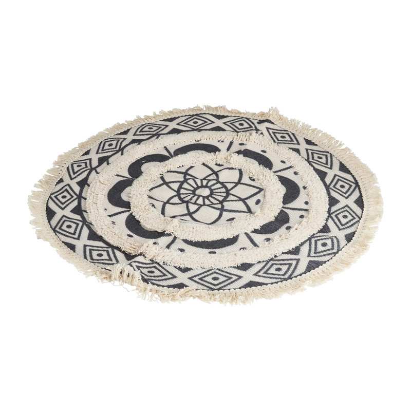 Vloerkleed rond - zwart/wit - 55x55 cm