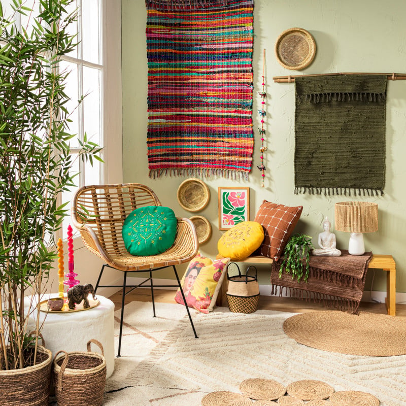 Vloerkleed chindi - groen - 60x90 cm