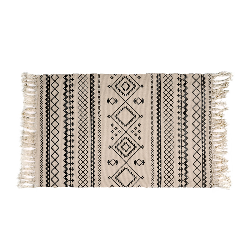 Vloerkleed azteken patroon - zwart/ off white - 90x60 cm 