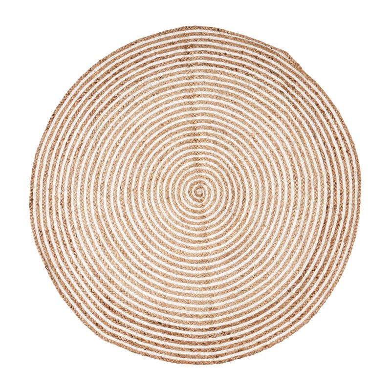Vloerkleed jute - rond - naturel/wit - 120 cm