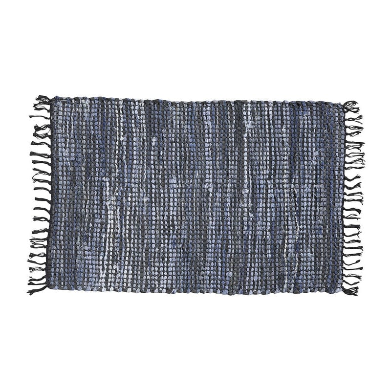 Vloerkleed recycle - 90x60 cm - leer/denim