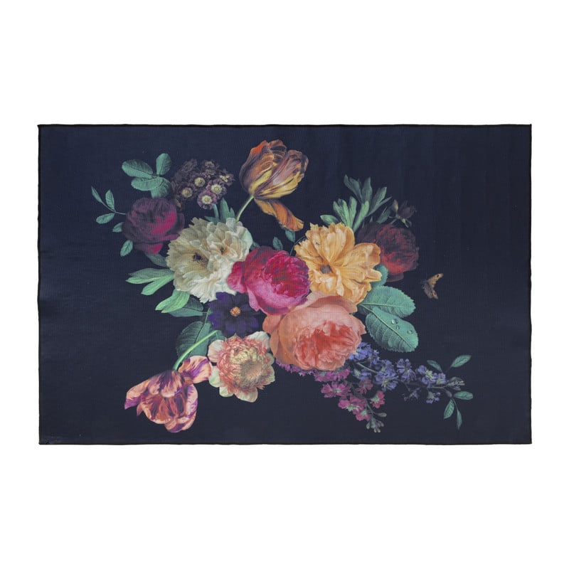 Vloerkleed bloemen print - blauw - 120x180 cm
