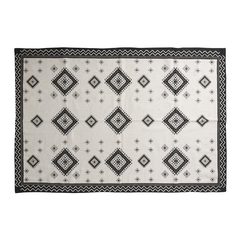 Vloerkleed azteken met rand - zwart - 175x120 cm 